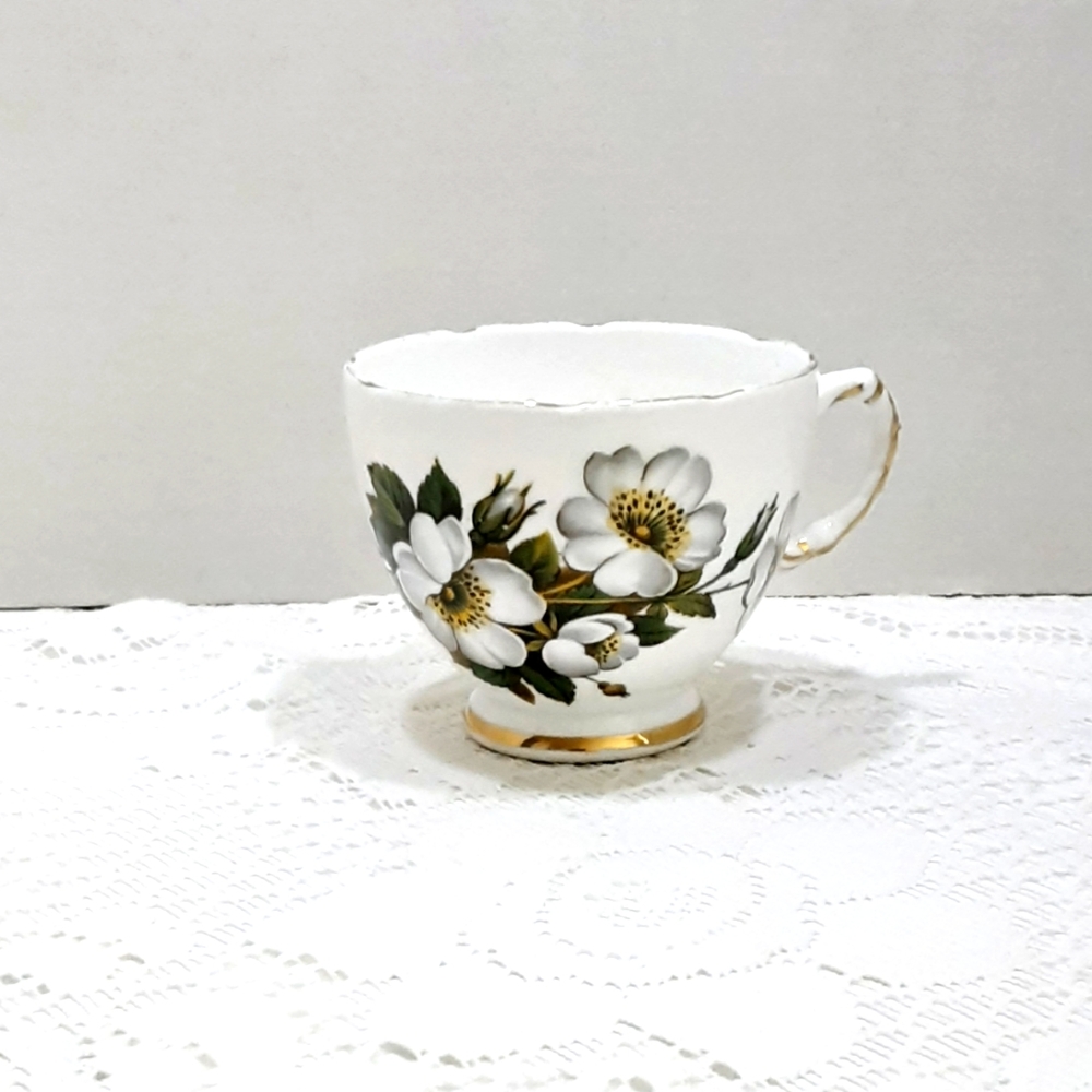Delphine Vintage Bone China Teacup White Flowers England no saucer Cottagecore